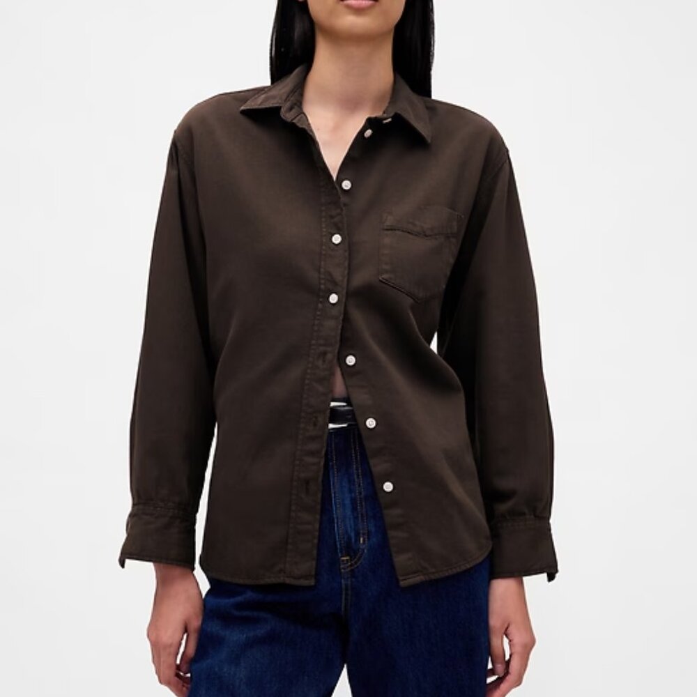 Ultrasoft Denim Big Shirt in Dark Brown (size PXS) - NEW with tags